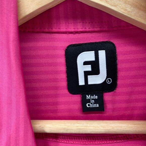 5/$45 FJ Polo Shirt Men L Large Pink Striped Button Up Collared Short Sleeve - Picture 5 of 10